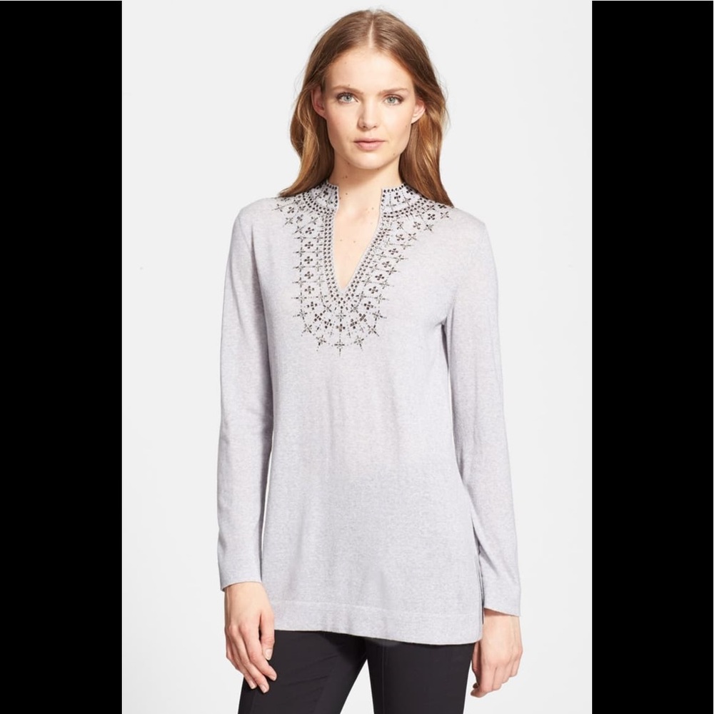 Tory Burch Marin Wool Gray Tunic Sweater